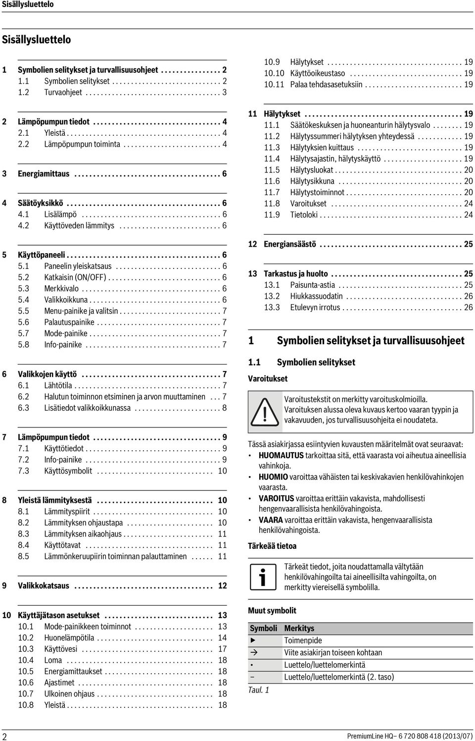 ........................................ 6 4.1 Lisälämpö..................................... 6 4.2 Käyttöveden lämmitys........................... 6 5 Käyttöpaneeli......................................... 6 5.1 Paneelin yleiskatsaus.