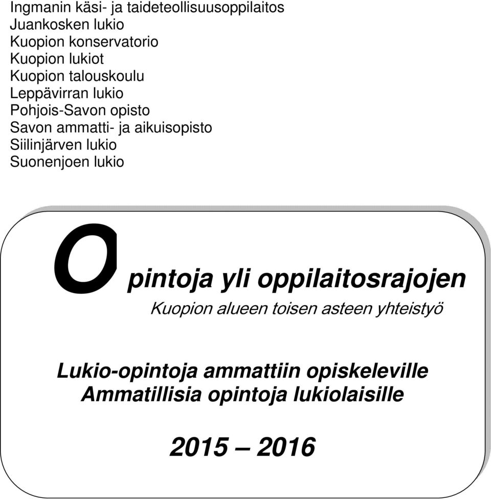 aikuisopisto Siilinjärven lukio Suonenjoen lukio O pintoja yli oppilaitosrajojen Kuopion