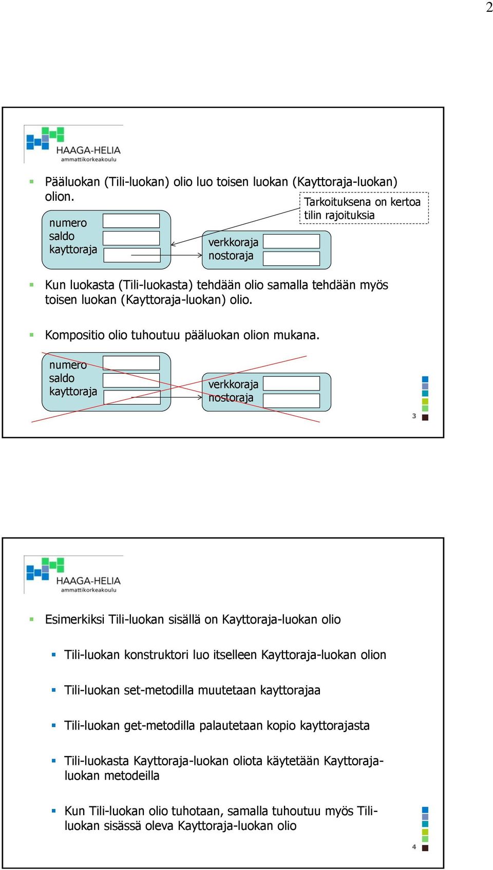 Kompositio olio tuhoutuu pääluokan olion mukana.