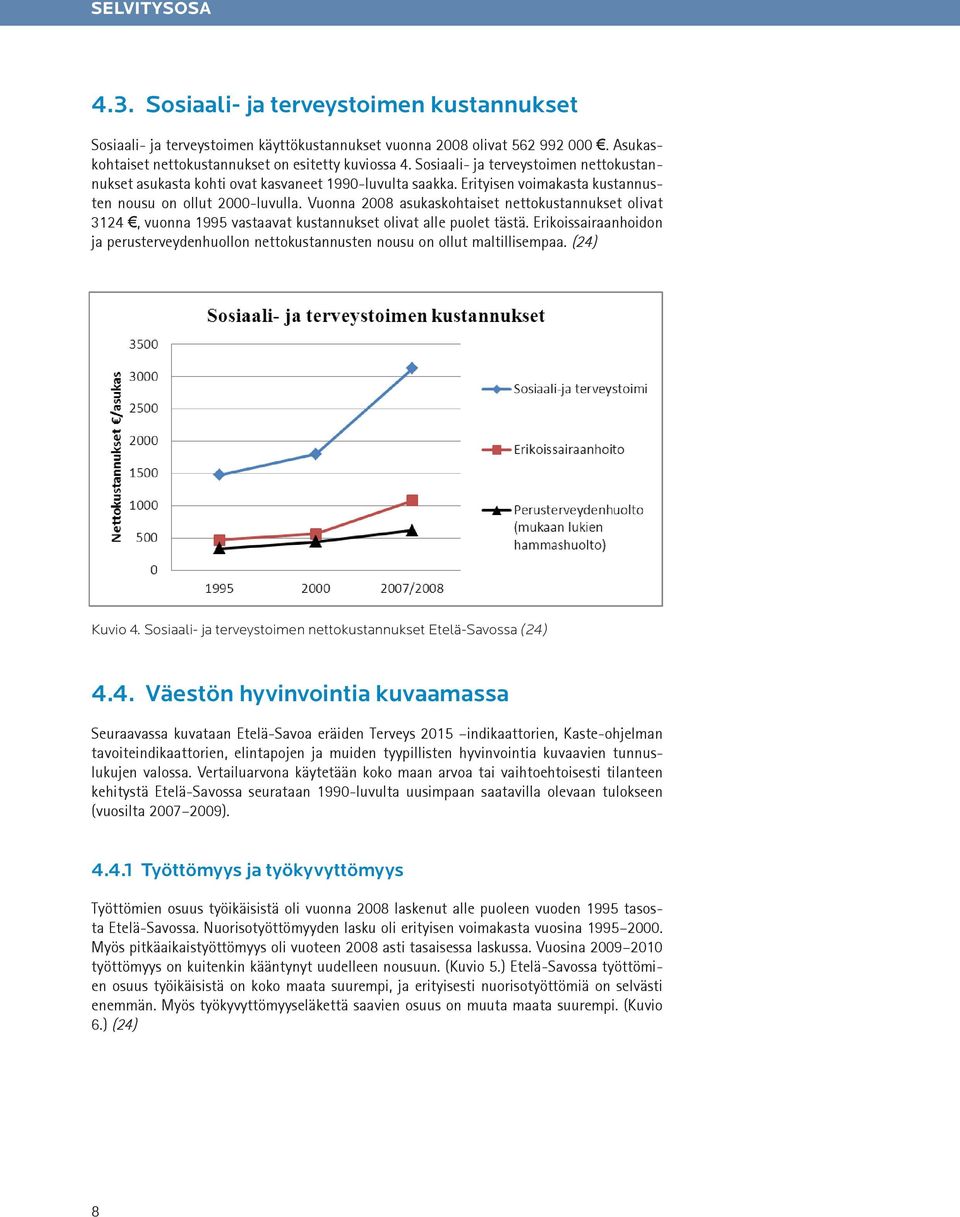 Vuonna 2008 asukaskohtaiset nettokustannukset olivat 3124, vuonna 1995 vastaavat kustannukset olivat alle puolet tästä.