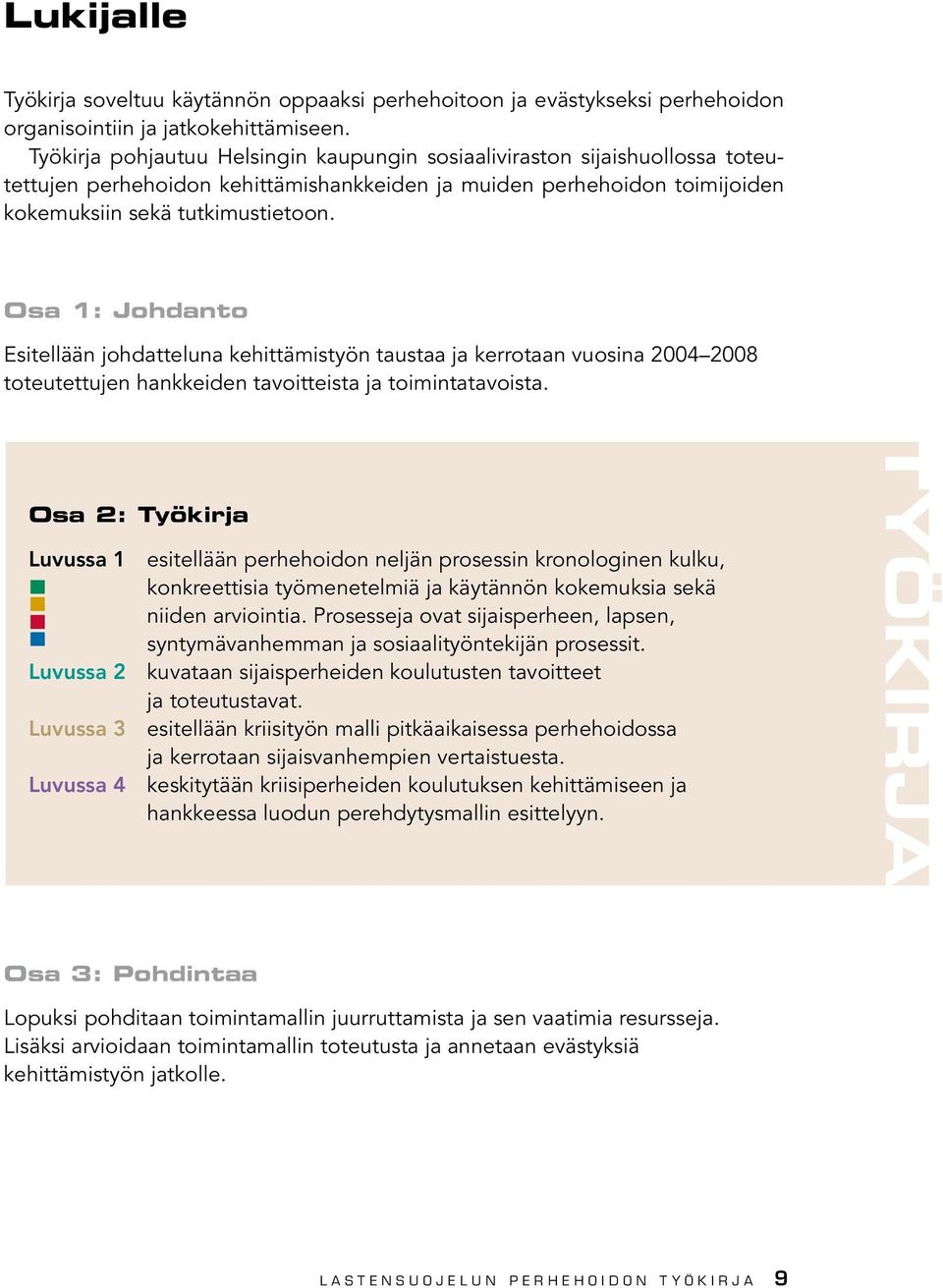 Osa 1: Johdanto Esitellään johdatteluna kehittämistyön taustaa ja kerrotaan vuosina 2004 2008 toteutettujen hankkeiden tavoitteista ja toimintatavoista.