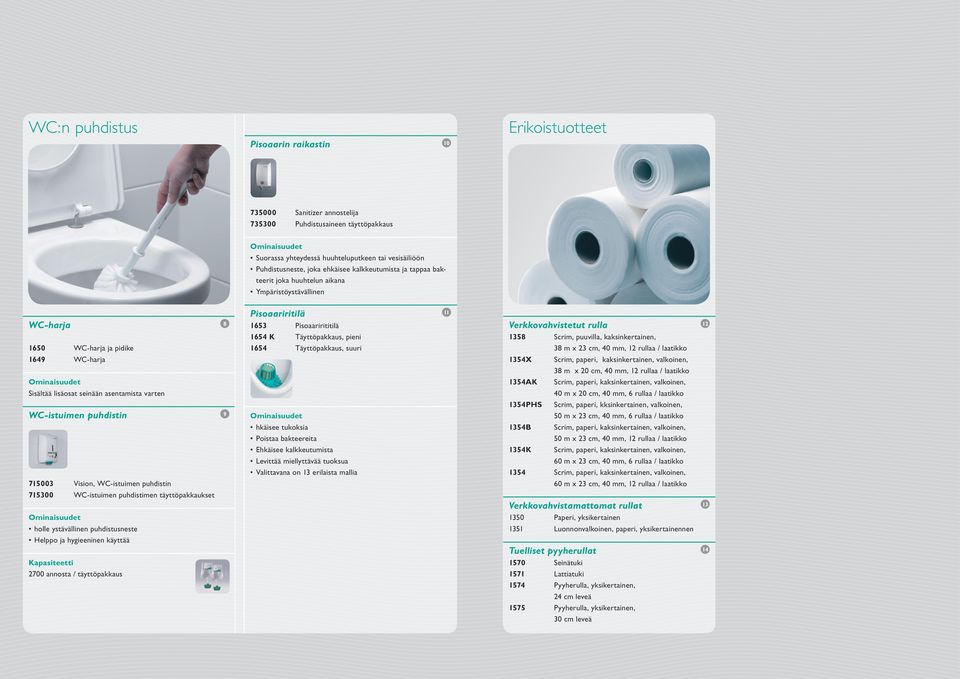 puhdistin 9 715003 Vision, WC-istuimen puhdistin 715300 WC-istuimen puhdistimen täyttöpakkaukset holle ystävällinen puhdistusneste Helppo ja hygieeninen käyttää Kapasiteetti 2700 annosta /