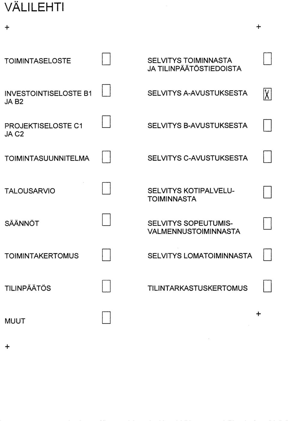 SELVITYS C-AVUSTUKSESTA TALOUSARVIO SELVITYS KOTIPALVELU- TOIMINNASTA SÄÄNNÖT SELVITYS SOPEUTUMIS-