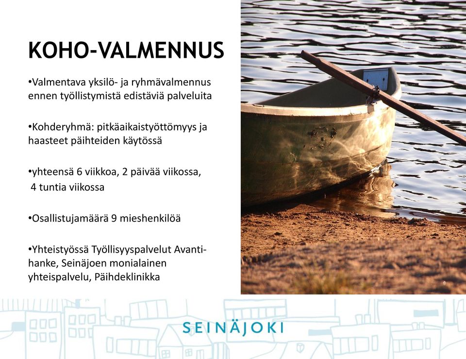 6 viikkoa, 2 päivää viikossa, 4 tuntia viikossa Osallistujamäärä 9 mieshenkilöä