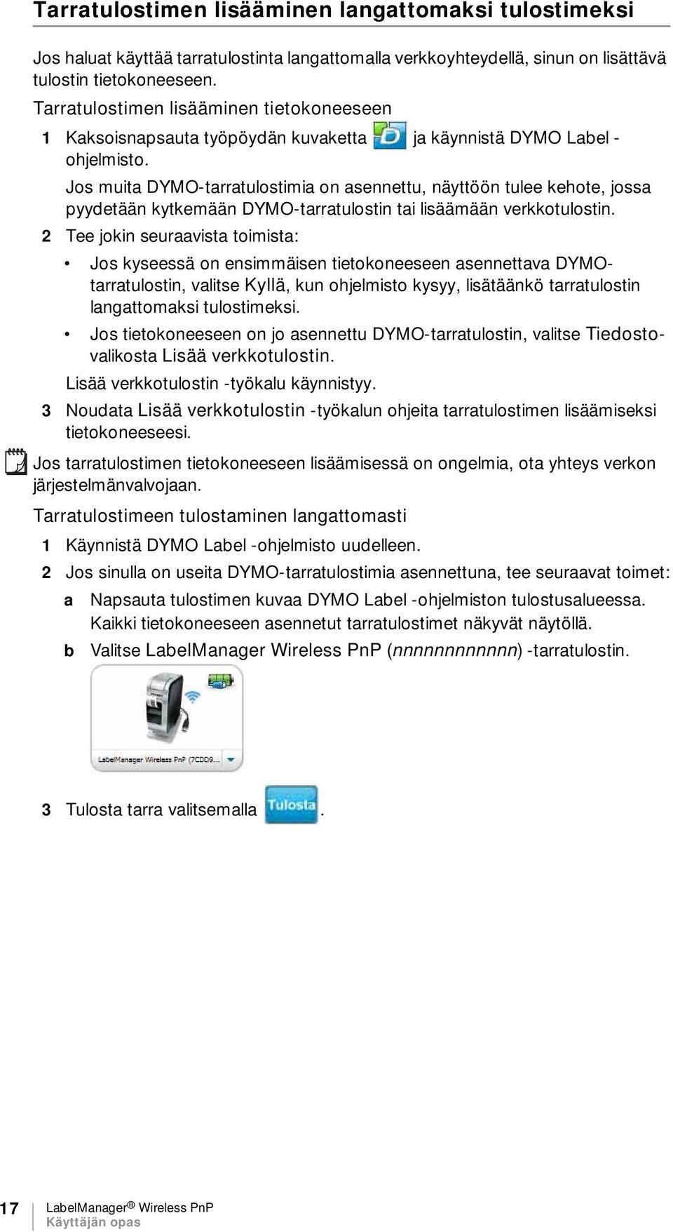 LabelManager Wireless PnP KÄYTTÖOPAS - PDF Free Download