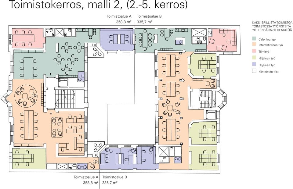 TOIMISTOA TOIMISTOSSA TYÖPISTEITÄ YHTEENSÄ 35-50 HENKILÖÄ Cafe, lounge