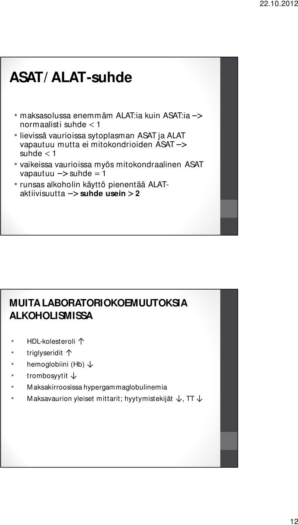 alkoholin käyttö pienentää ALATaktiivisuutta suhde usein 2 MUITA LABORATORIOKOEMUUTOKSIA ALKOHOLISMISSA HDL-kolesteroli