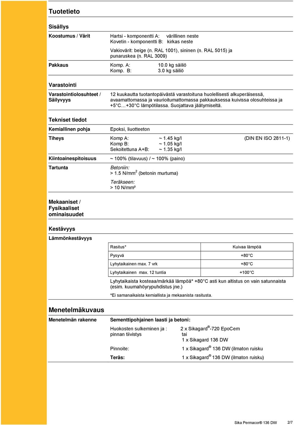 0 kg säiliö Varastointi Varastointiolosuhteet / Säilyvyys 12 kuukautta tuotantopäivästä varastoituna huolellisesti alkuperäisessä, avaamattomassa ja vaurioitumattomassa pakkauksessa kuivissa