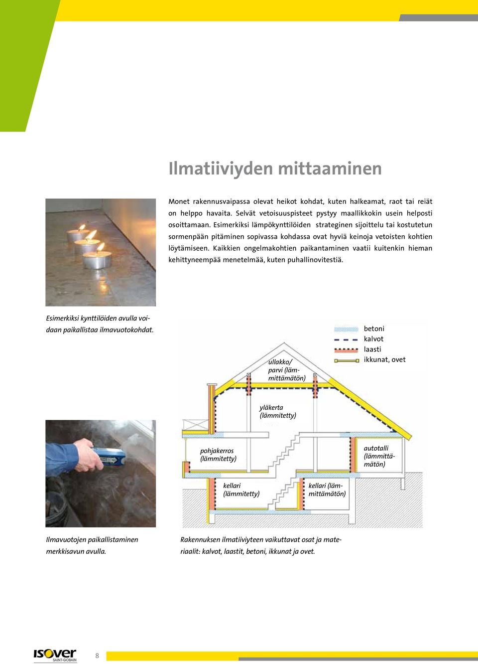 Kaikkien ongelmakohtien paikantaminen vaatii kuitenkin hieman kehittyneempää menetelmää, kuten puhallinovitestiä. Esimerkiksi kynttilöiden avulla voidaan paikallistaa ilmavuotokohdat.