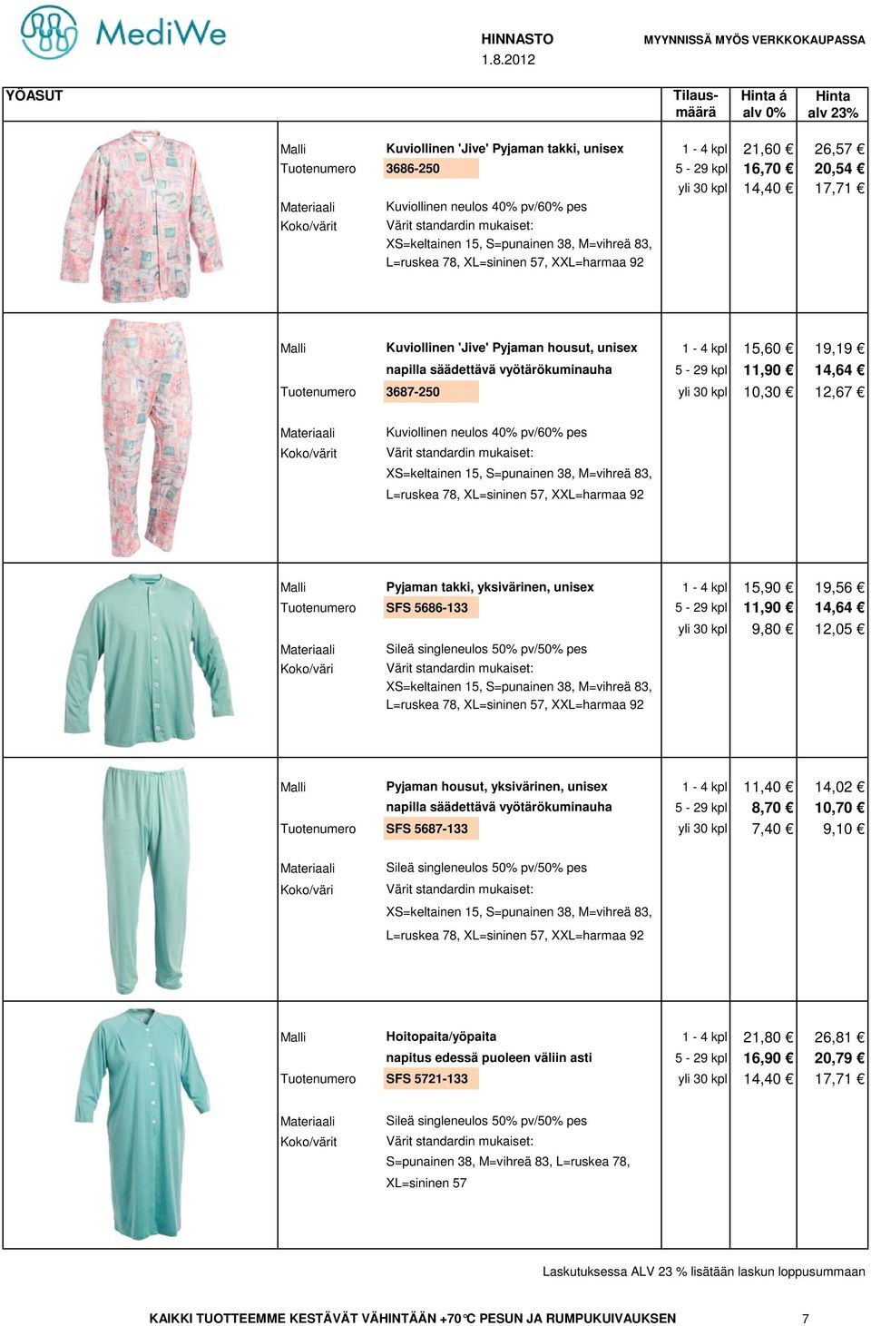 vyötärökuminauha 5-29 kpl 11,90 14,64 Tuotenumero 3687-250 yli 30 kpl 10,30 12,67 /värit Kuviollinen neulos 40% pv/60% pes standardin mukaiset: XS=keltainen 15, S=punainen 38, M=vihreä 83, L=ruskea