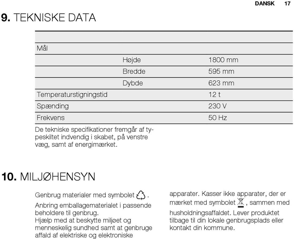 Anbring emballagematerialet i passende beholdere til genbrug.