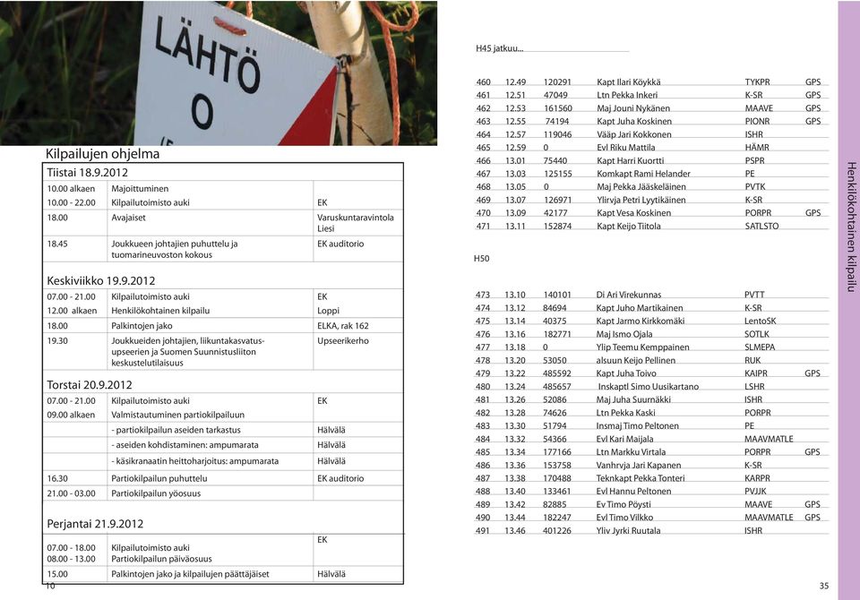 30 Joukkueiden johtajien, liikuntakasvatusupseerien ja Suomen Suunnistusliiton keskustelutilaisuus Upseerikerho Torstai 20.9.2012 07.00-21.00 09.