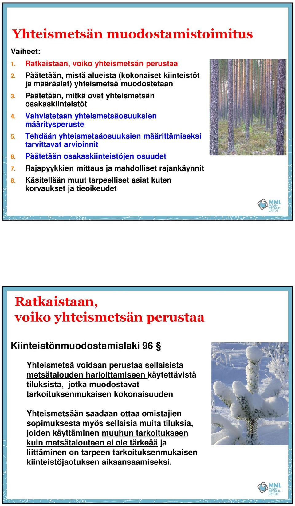 Päätetään osakaskiinteistöjen osuudet 7. Rajapyykkien mittaus ja mahdolliset rajankäynnit 8.