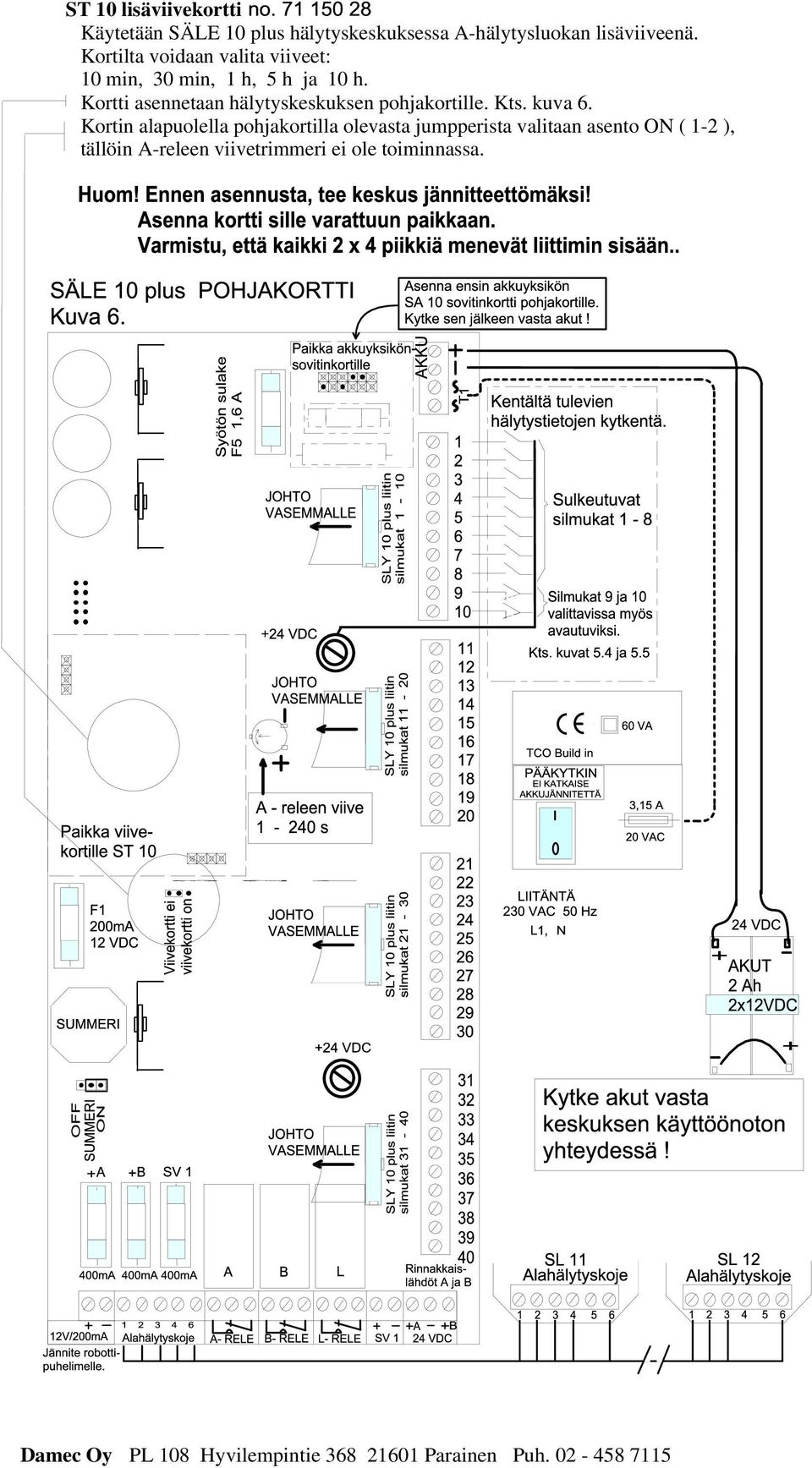 Kortti asennetaan hälytyskeskuksen pohjakortille. Kts. kuva 6.