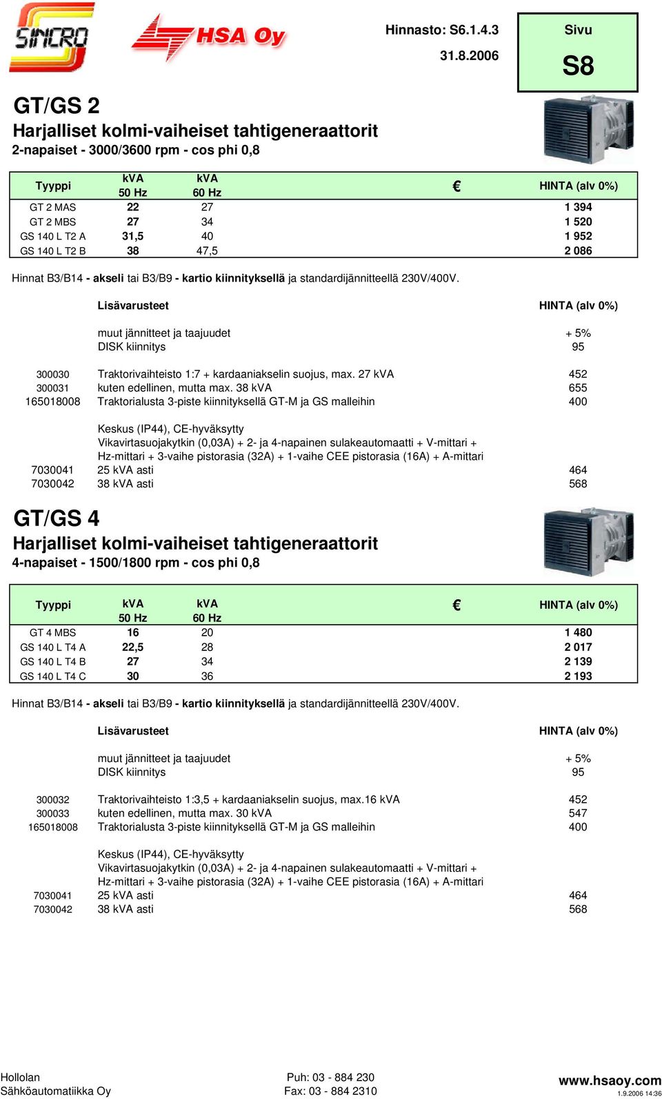 muut jännitteet ja taajuudet + 5% DISK kiinnitys 95 300030 Traktorivaihteisto 1:7 + kardaaniakselin suojus, max. 27 kva 452 300031 kuten edellinen, mutta max.