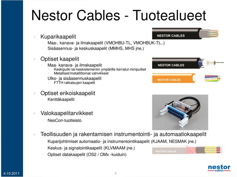 sisäasennuskaapelit FTTH ratkaisujen kaapelit Optiset erikoiskaapelit Kenttäkaapelit Valokaapelitarvikkeet NesCon-tuotteisto Teollisuuden ja rakentamisen