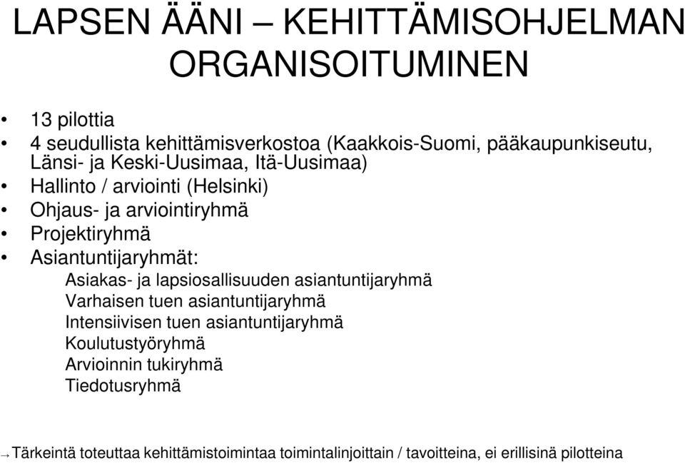 Asiakas- ja lapsiosallisuuden asiantuntijaryhmä Varhaisen tuen asiantuntijaryhmä Intensiivisen tuen asiantuntijaryhmä