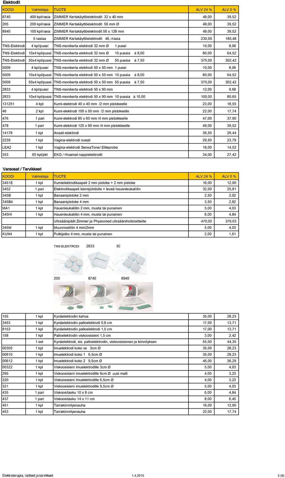 TNS-monikerta elektrodi 32 mm Ø 10 pussia á 8,00 80,00 64,52 TNS-Elektrodi 50x4 kpl/pussi TNS-monikerta elektrodi 32 mm Ø 50 pussia á 7,50 375,00 302,42 5009 4 kpl/pussi TNS-monikerta elektrodi 50 x