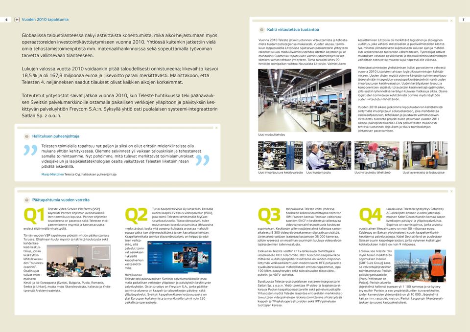 Lukujen valossa vuotta 2010 voidaankin pitää taloudellisesti onnistuneena; liikevaihto kasvoi 18,5 % ja oli 167,8 miljoonaa euroa ja liikevoitto parani merkittävästi. Mainittakoon, että Telesten 4.