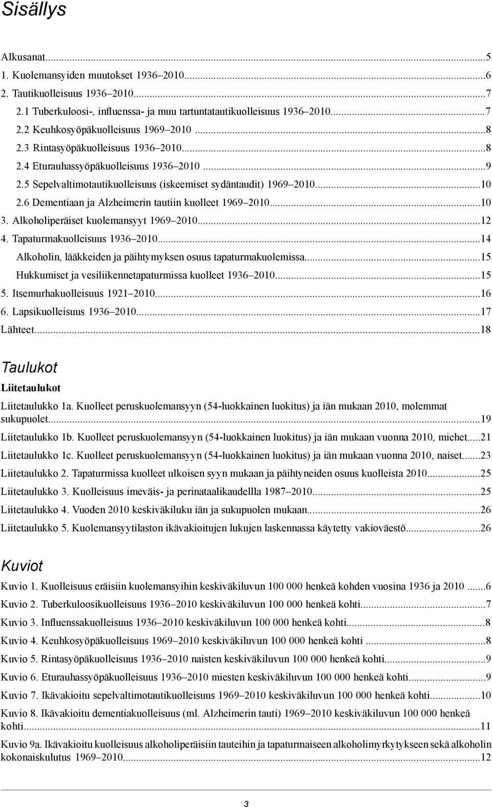 ... Alkoholiperäiset kuolemansyyt 969... 4. Tapaturmakuolleisuus 96...4 Alkoholin, lääkkeiden ja päihtymyksen osuus tapaturmakuolemissa...5 Hukkumiset ja vesiliikennetapaturmissa kuolleet 96...5 5.