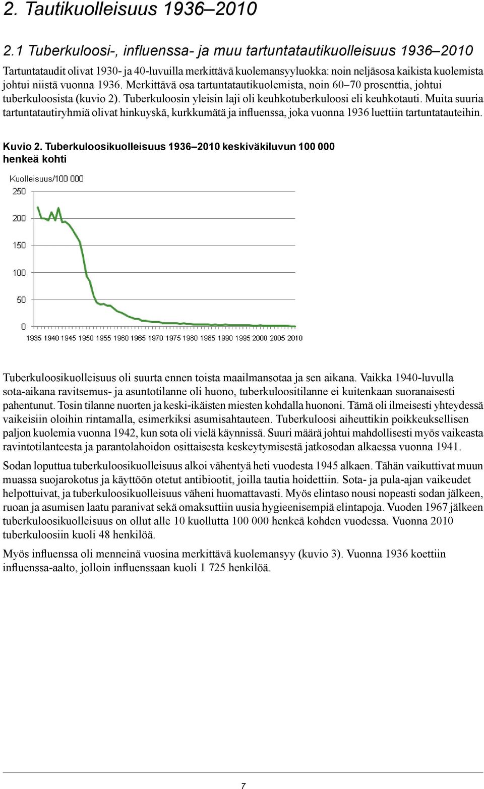 Merkittävä osa tartuntatautikuolemista, noin 6 7 prosenttia, johtui tuberkuloosista (kuvio ). Tuberkuloosin yleisin laji oli keuhkotuberkuloosi eli keuhkotauti.