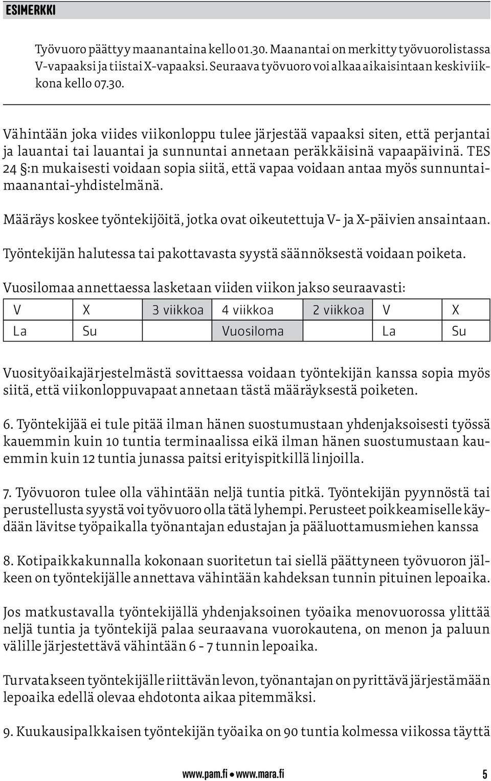 Vähintään joka viides viikonloppu tulee järjestää vapaaksi siten, että perjantai ja lauantai tai lauantai ja sunnuntai annetaan peräkkäisinä vapaapäivinä.