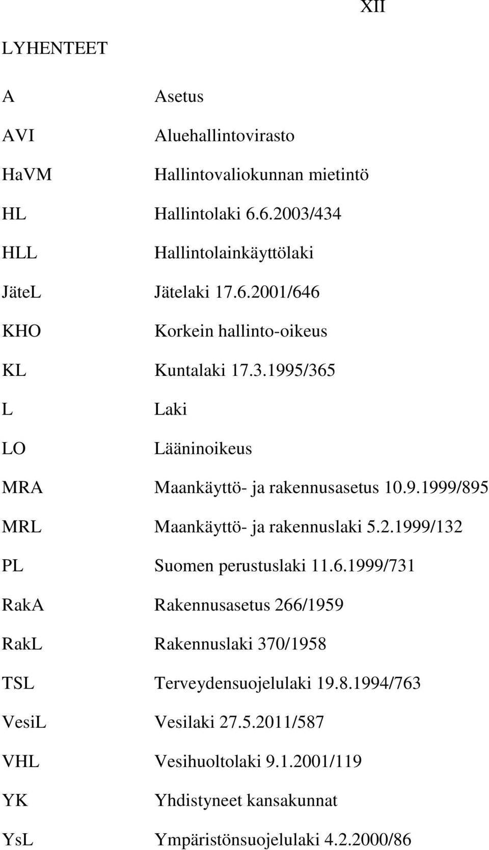 9.1999/895 MRL Maankäyttö- ja rakennuslaki 5.2.1999/132 PL Suomen perustuslaki 11.6.