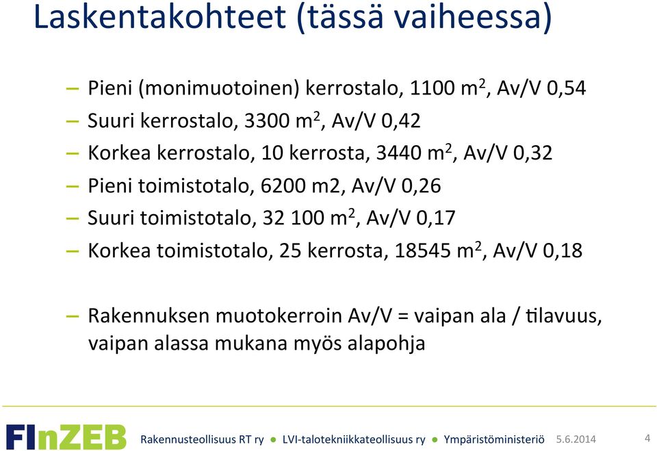 toimistotalo, 6200 m2, Av/V 0,26 Suuri toimistotalo, 32 100 m 2, Av/V 0,17 Korkea toimistotalo, 25