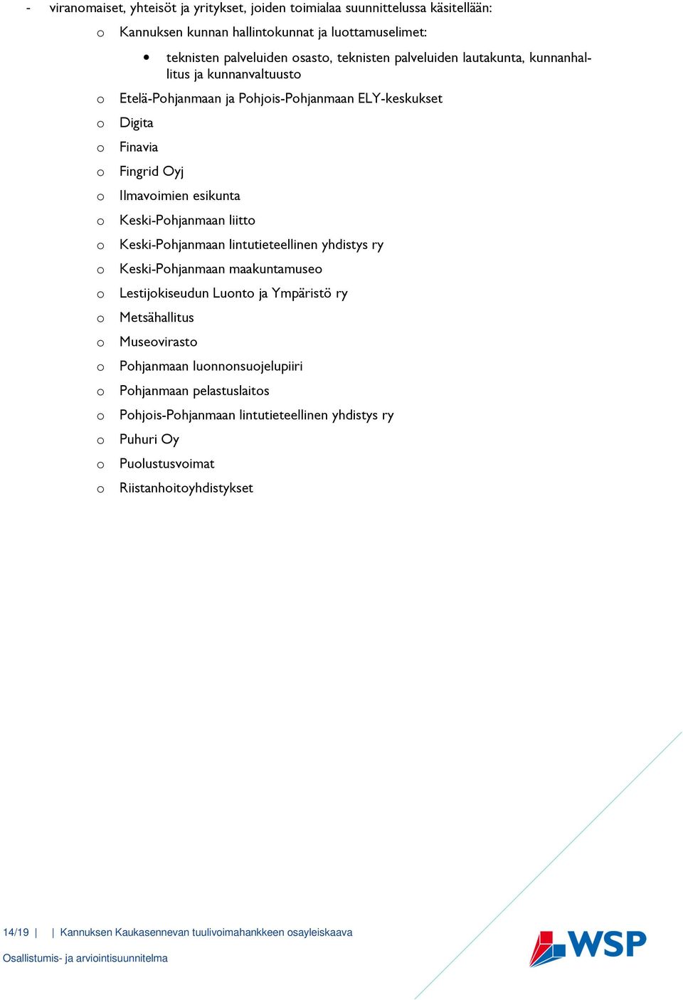 Keski-Pohjanmaan lintutieteellinen yhdistys ry o Keski-Pohjanmaan maakuntamuseo o Lestijokiseudun Luonto ja Ympäristö ry o Metsähallitus o Museovirasto o Pohjanmaan luonnonsuojelupiiri o