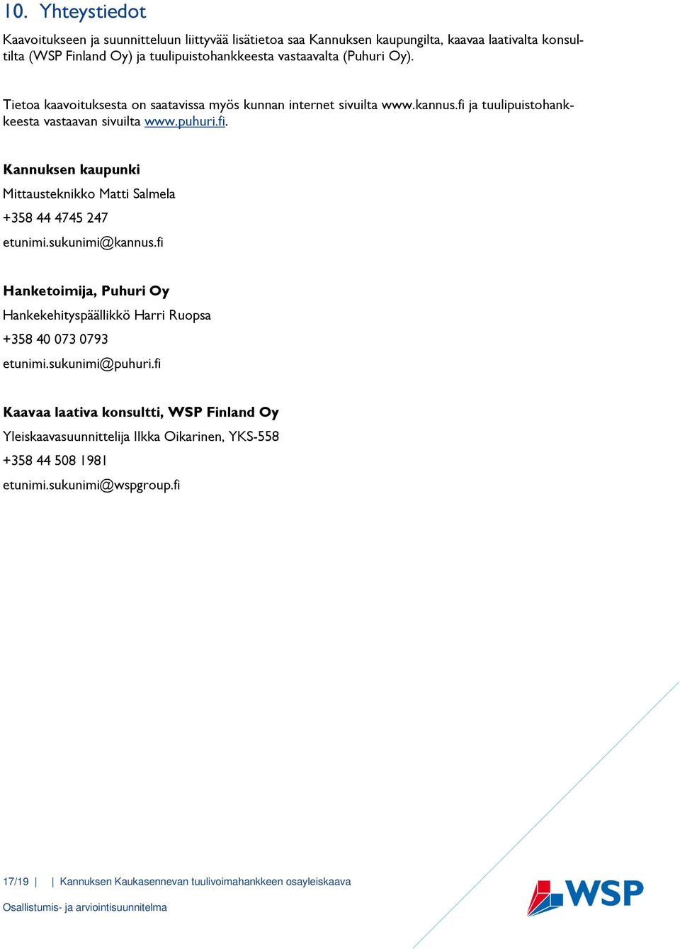 sukunimi@kannus.fi Hanketoimija, Puhuri Oy Hankekehityspäällikkö Harri Ruopsa +358 40 073 0793 etunimi.sukunimi@puhuri.
