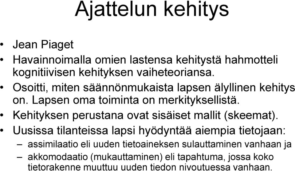 Kehityksen perustana ovat sisäiset mallit (skeemat).