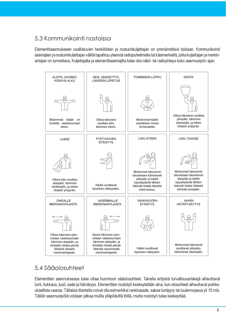 Kuljettajalla ja elementtiasentajilla tulee olla näkö- tai radioyhteys koko asennustyön ajan.