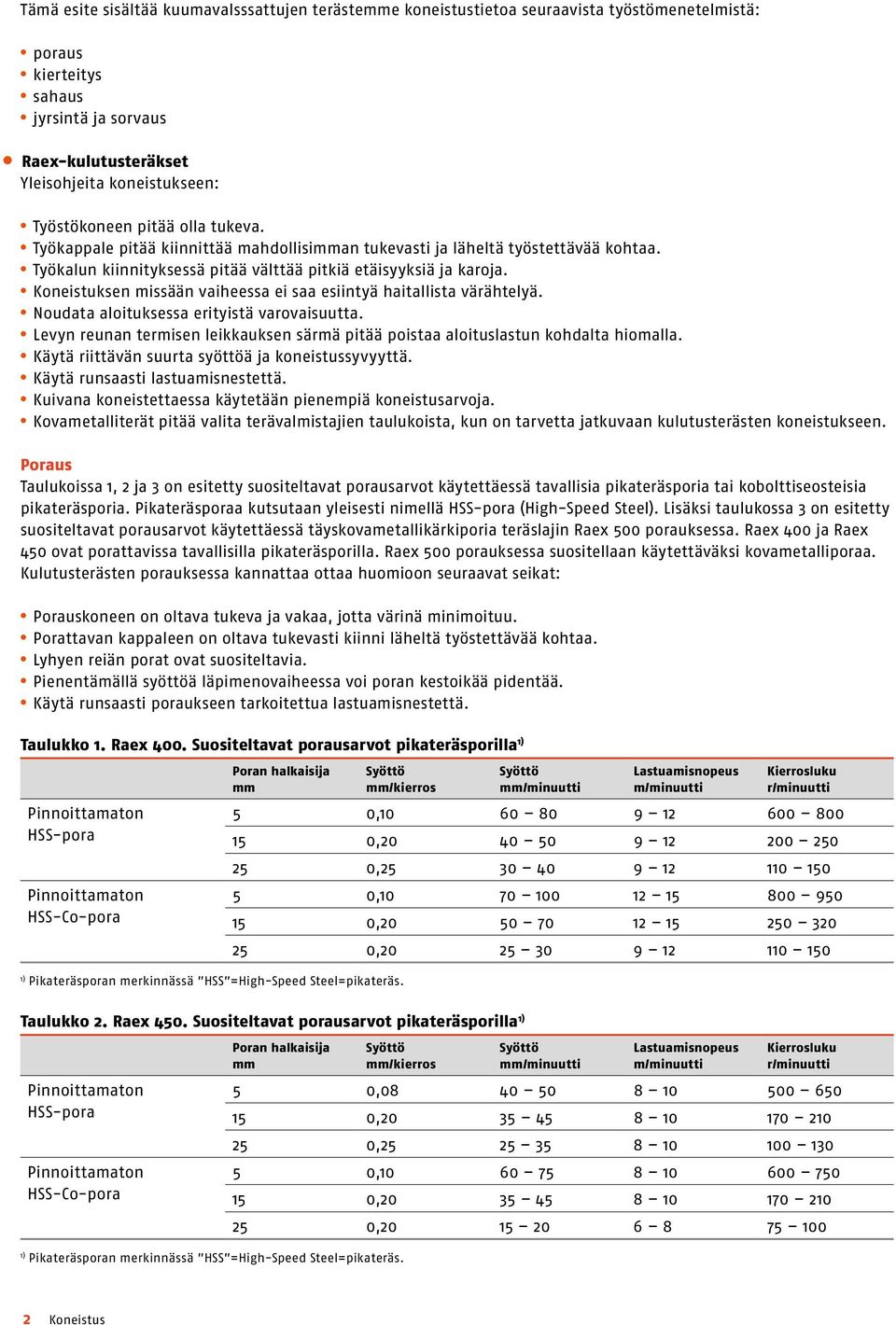 Koneistuksen missään vaiheessa ei saa esiintyä haitallista värähtelyä. Noudata aloituksessa erityistä varovaisuutta.