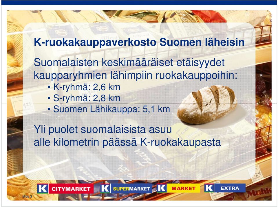 S-ryhmä: 2,8 km Suomen Lähikauppa: 5,1 km Yli puolet suomalaisista