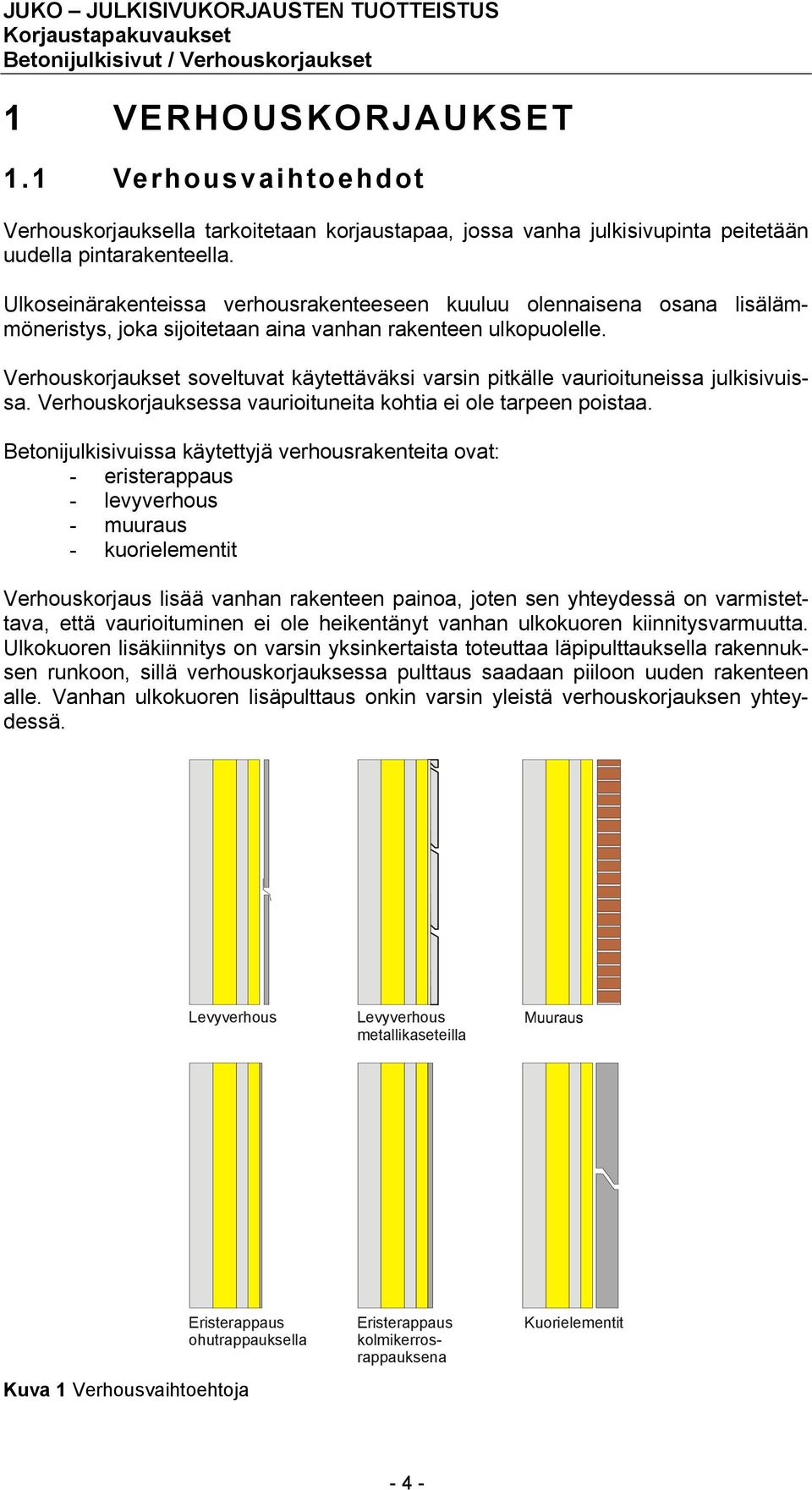 Verhouskorjaukset soveltuvat käytettäväksi varsin pitkälle vaurioituneissa julkisivuissa. Verhouskorjauksessa vaurioituneita kohtia ei ole tarpeen poistaa.