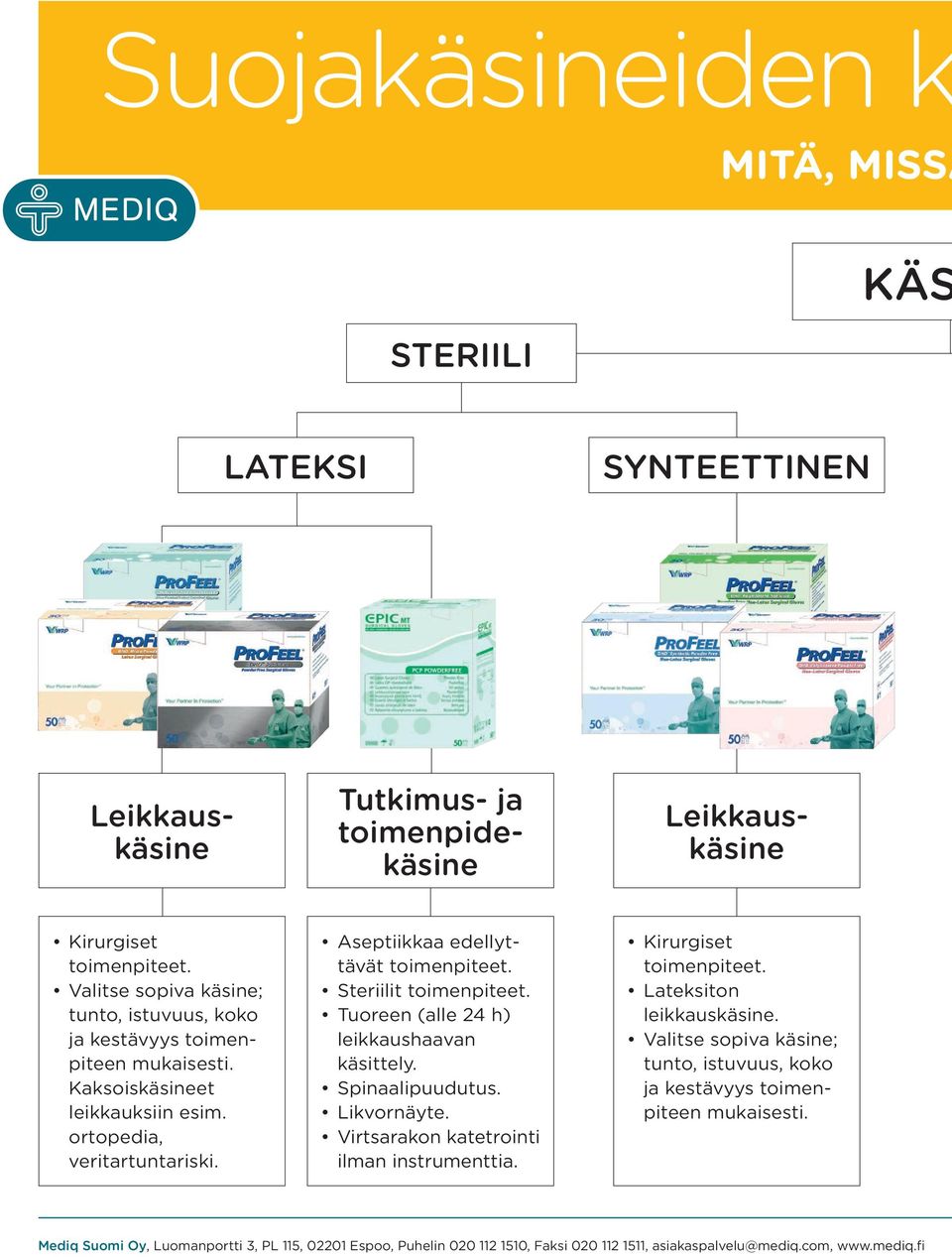 Steriilit toimenpiteet. Tuoreen (alle 24 h) leikkaushaavan käsittely. Spinaalipuudutus. Likvornäyte. Virtsarakon katetrointi ilman instrumenttia. Kirurgiset toimenpiteet.