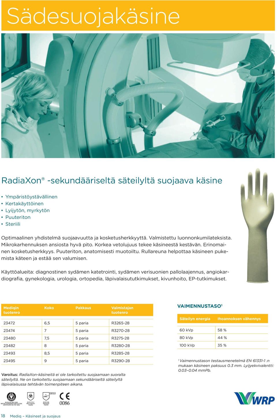 Puuteriton, anatomisesti muotoiltu. Rullareuna helpottaa käsineen pukemista käteen ja estää sen valumisen.