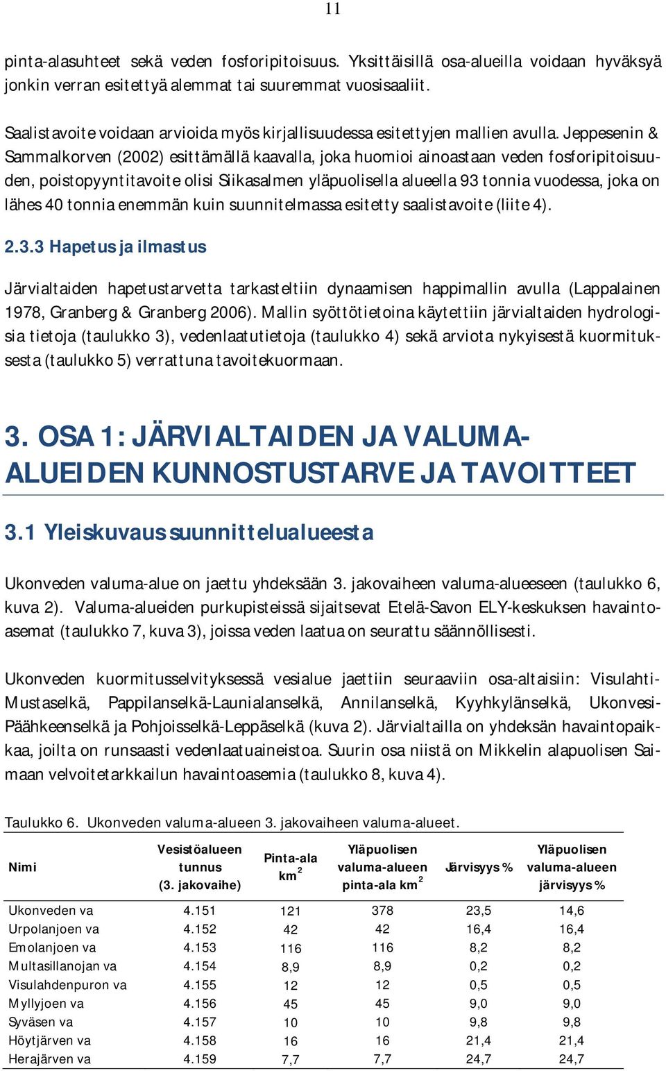 Jeppesenin & Sammalkorven (2002) esittämällä kaavalla, joka huomioi ainoastaan veden fosforipitoisuuden, poistopyyntitavoite olisi Siikasalmen yläpuolisella alueella 93 tonnia vuodessa, joka on lähes