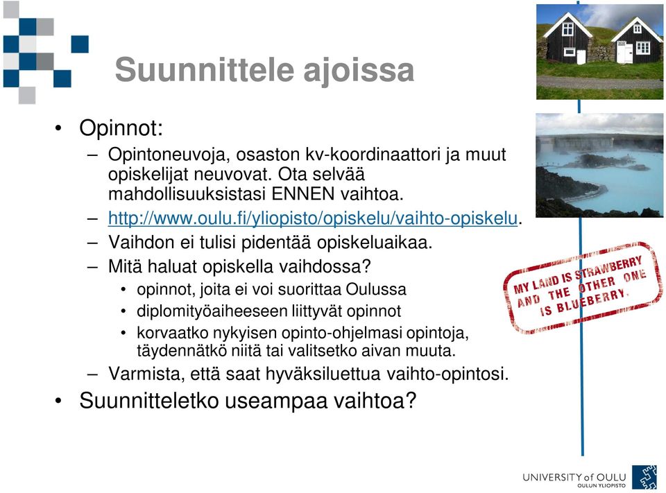 Vaihdon ei tulisi pidentää opiskeluaikaa. Mitä haluat opiskella vaihdossa?