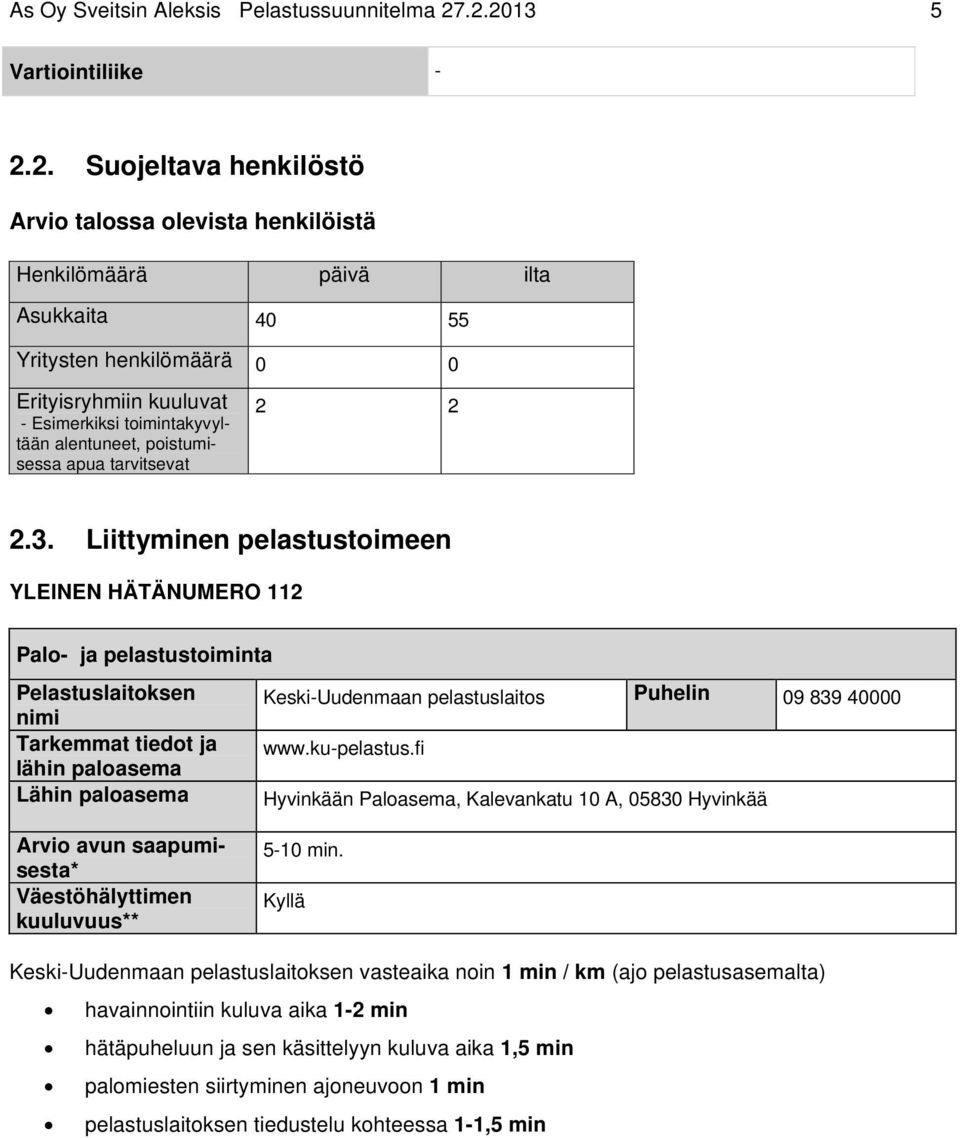 toimintakyvyltään alentuneet, poistumisessa apua tarvitsevat 2 2 2.3.