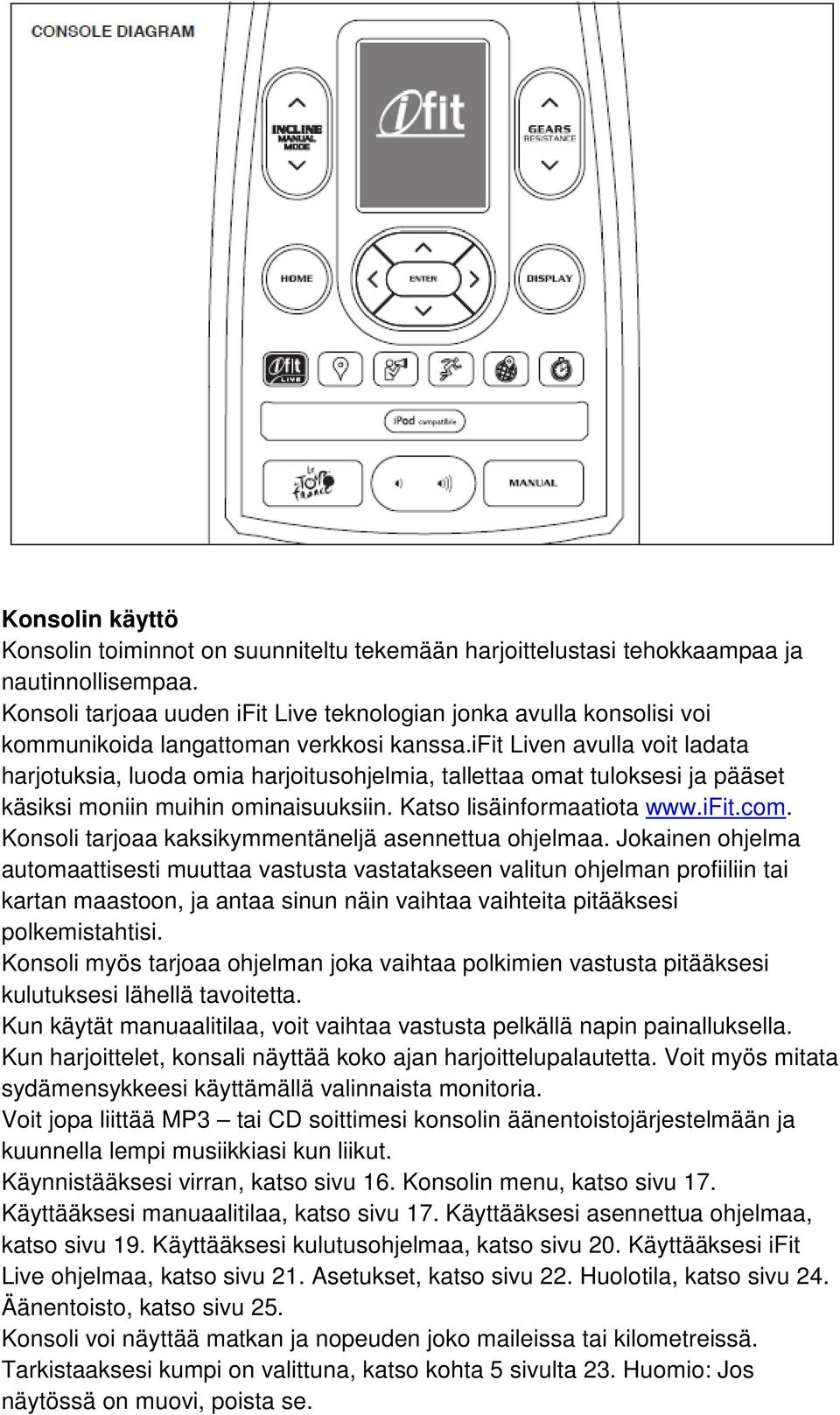 ifit Liven avulla voit ladata harjotuksia, luoda omia harjoitusohjelmia, tallettaa omat tuloksesi ja pääset käsiksi moniin muihin ominaisuuksiin. Katso lisäinformaatiota www.ifit.com.