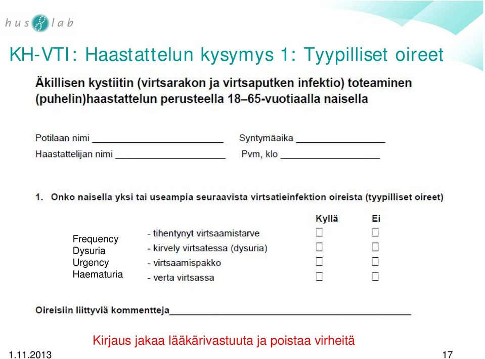 Urgency Haematuria Kirjaus jakaa