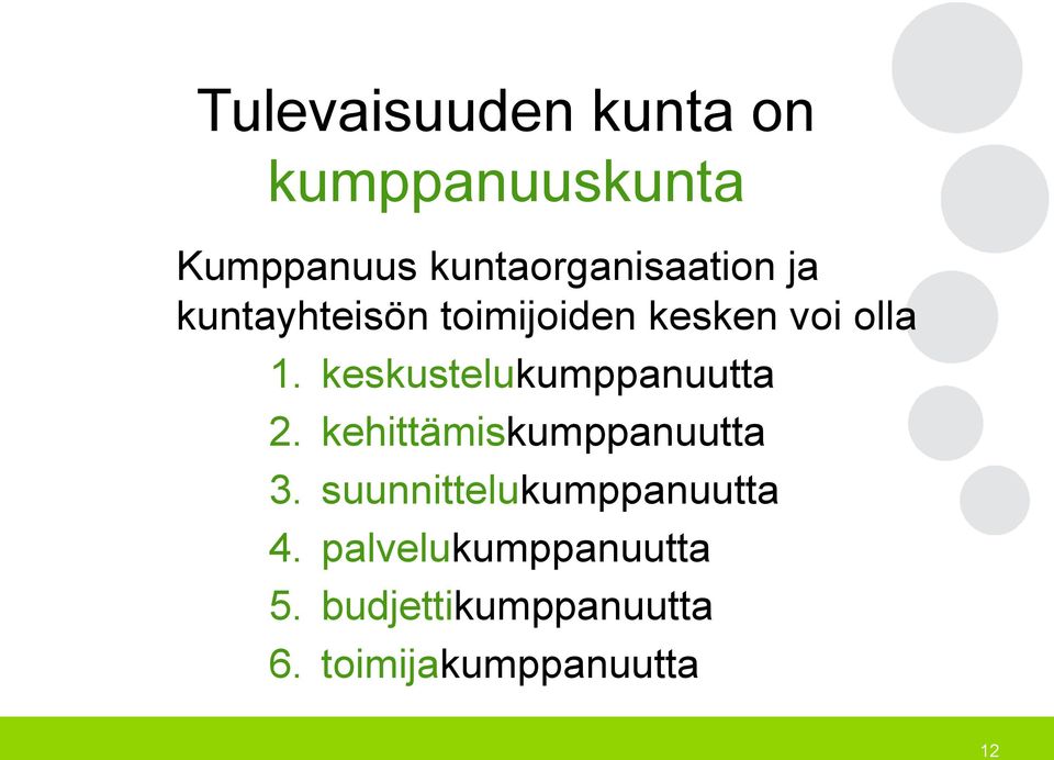 keskustelukumppanuutta 2. kehittämiskumppanuutta 3.
