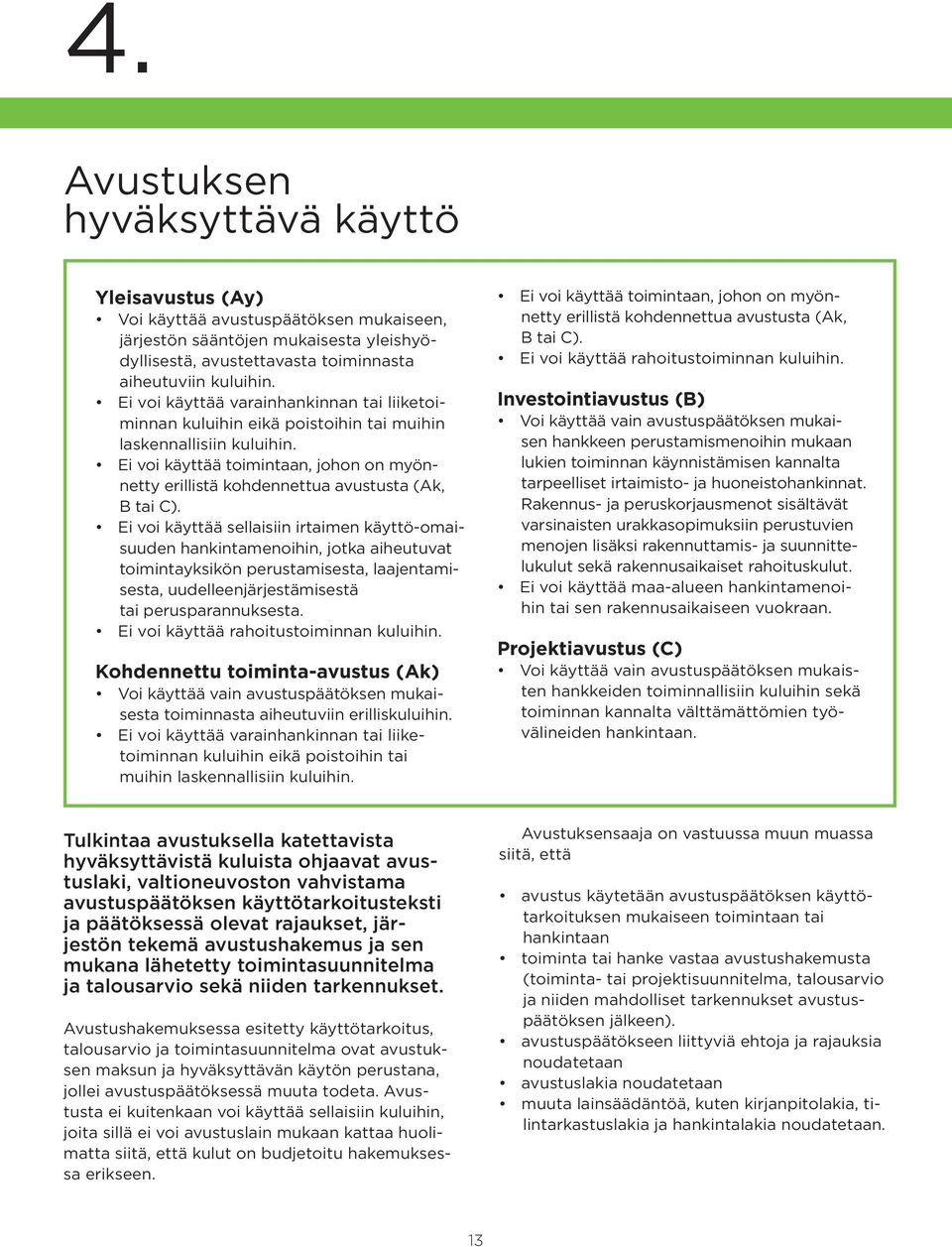 Ei voi käyttää toimintaan, johon on myönnetty erillistä kohdennettua avustusta (Ak, B tai C).