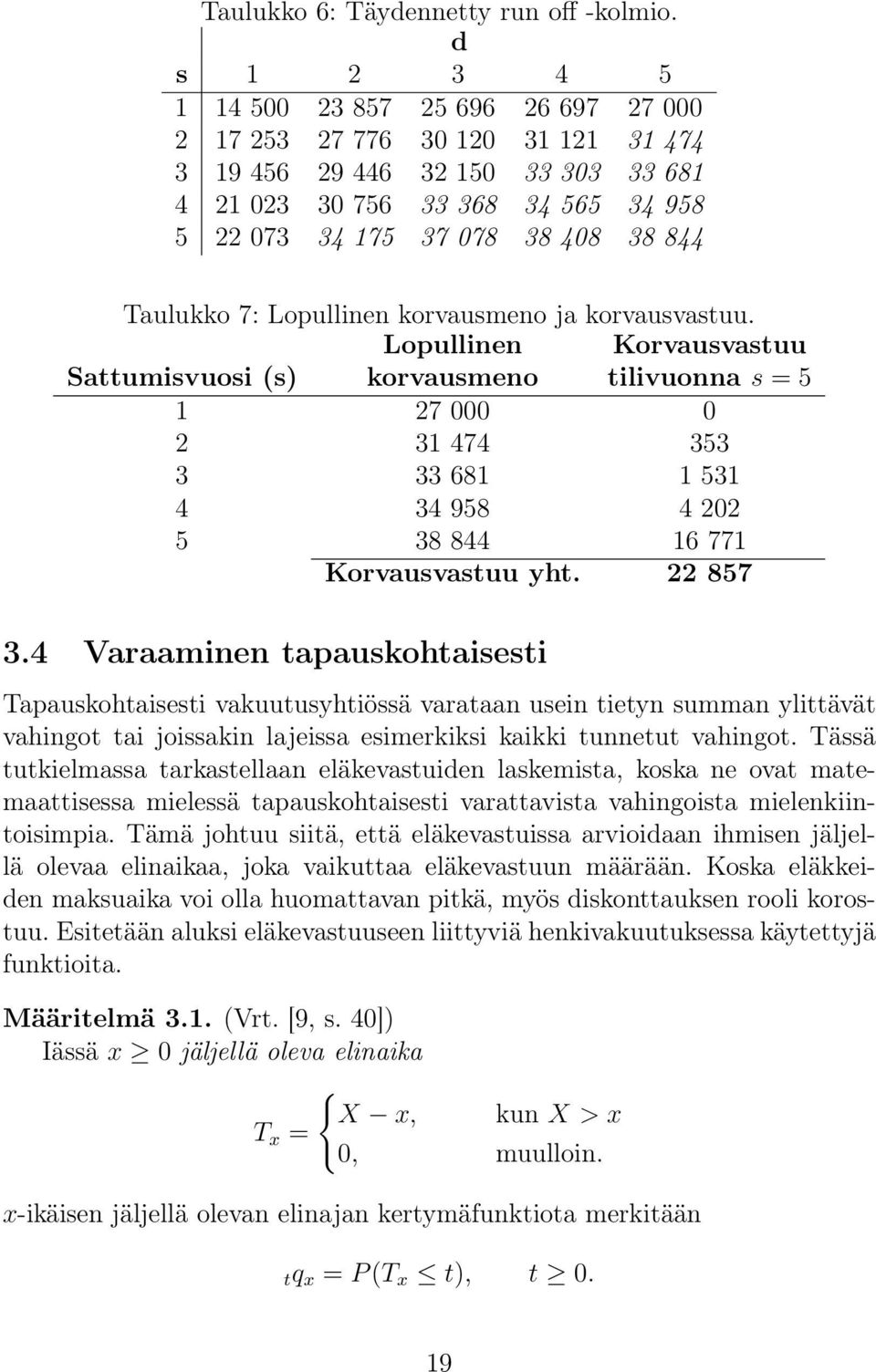Taulukko 7: Lopullinen korvausmeno ja korvausvastuu.