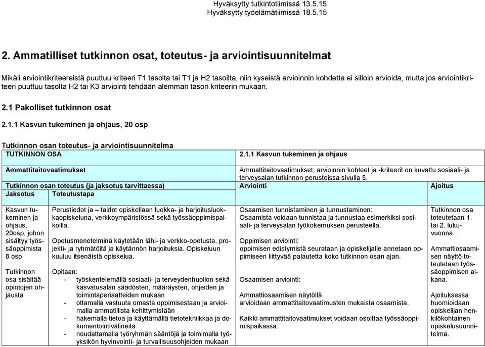 mutta jos arviointikriteeri puuttuu tasolta H2 tai K3 arviointi tehdään alemman tason kriteerin mukaan. 2.1 