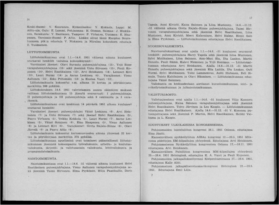 6. 1951 välisenä aikana kuuluneet seuraavat henkilöt (suluissa!