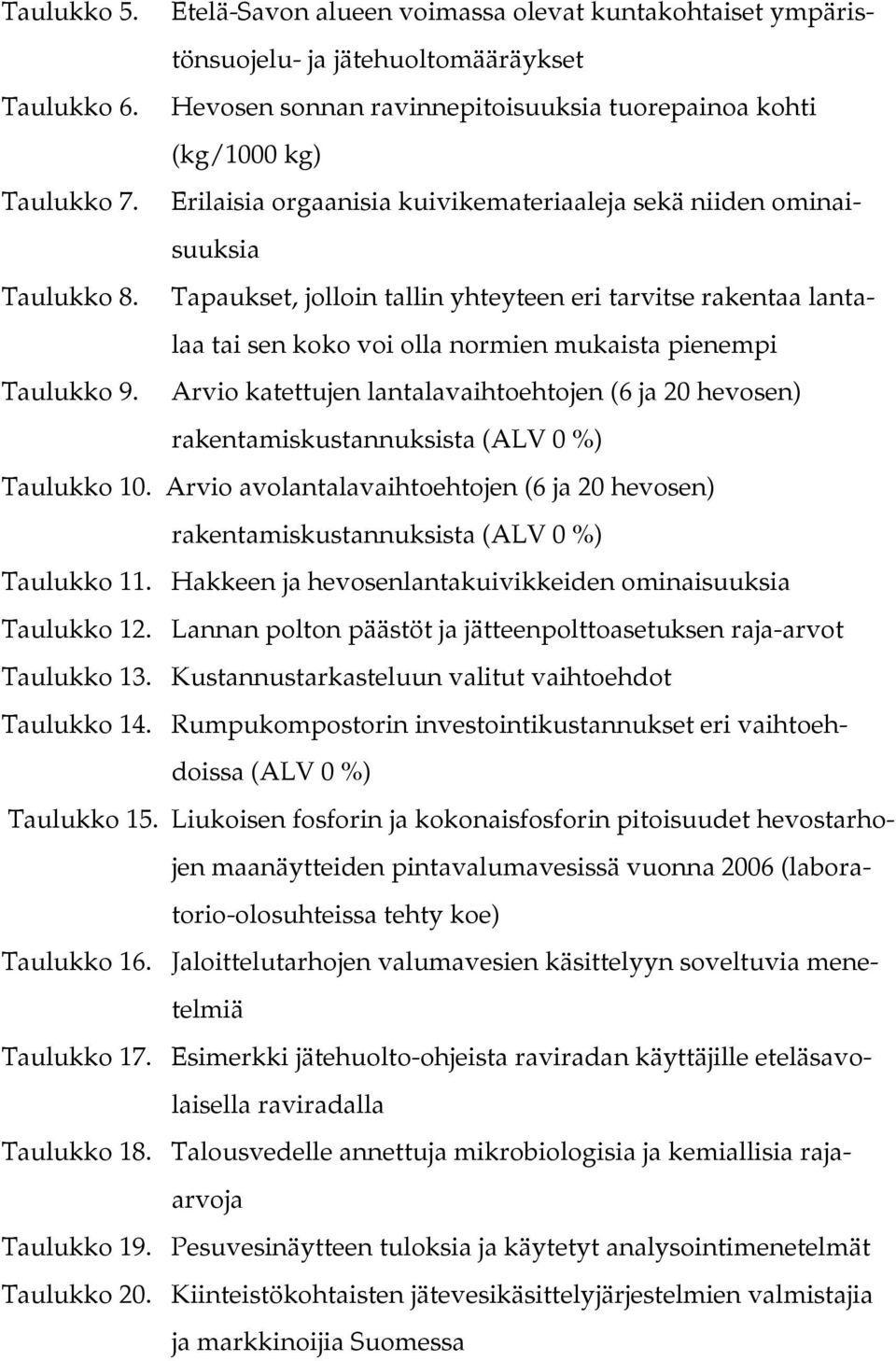 Tapaukset, jolloin tallin yhteyteen eri tarvitse rakentaa lantalaa tai sen koko voi olla normien mukaista pienempi Taulukko 9.