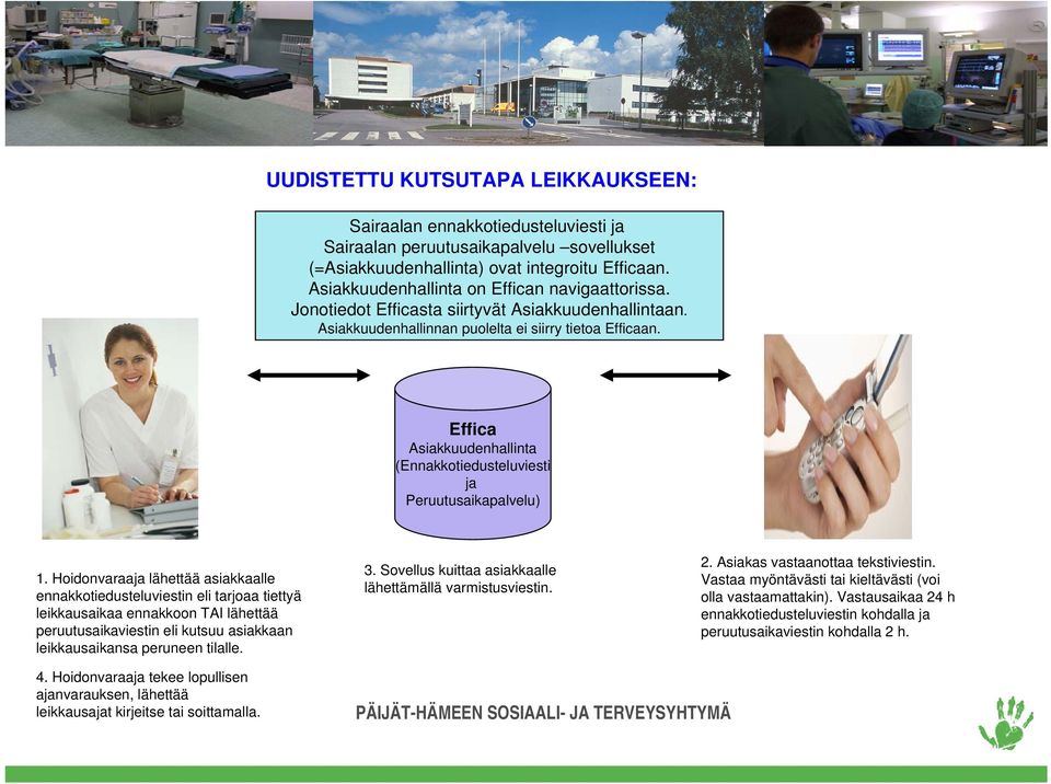 Effica Asiakkuudenhallinta (Ennakkotiedusteluviesti ja Peruutusaikapalvelu) 1.