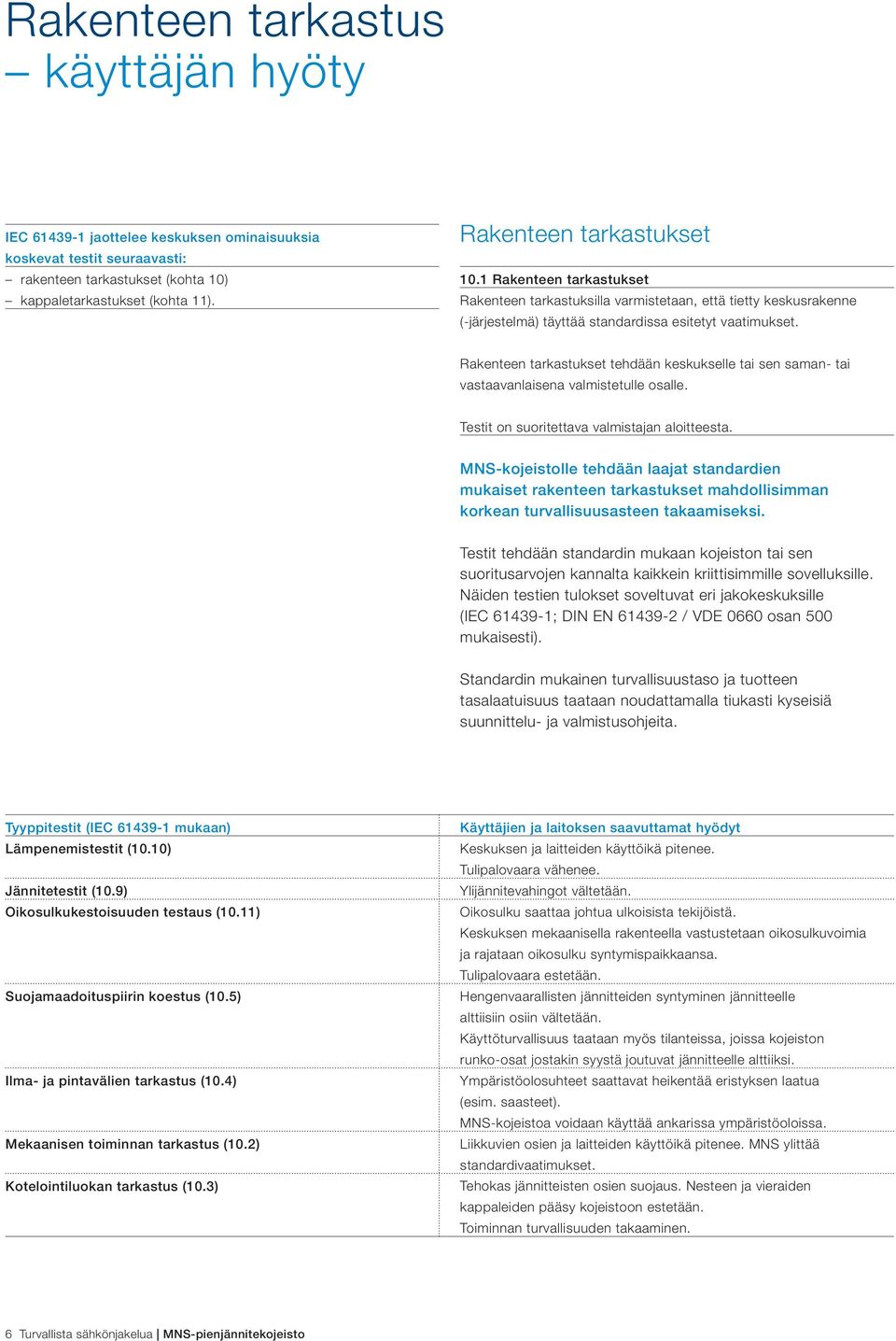 Rakenteen tarkastukset tehdään keskukselle tai sen saman- tai vastaavanlaisena valmistetulle osalle. Testit on suoritettava valmistajan aloitteesta.